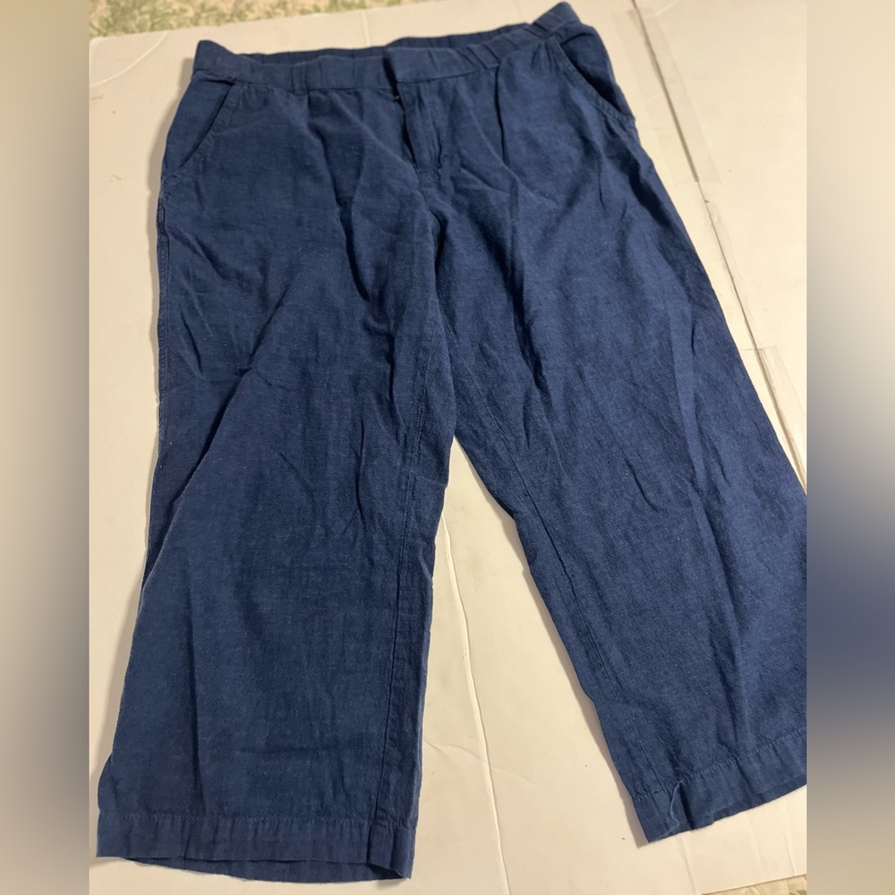 Liz Claiborne Wide Leg Crop Pants Women's  Size M Navy Blue Linen Blend Beach